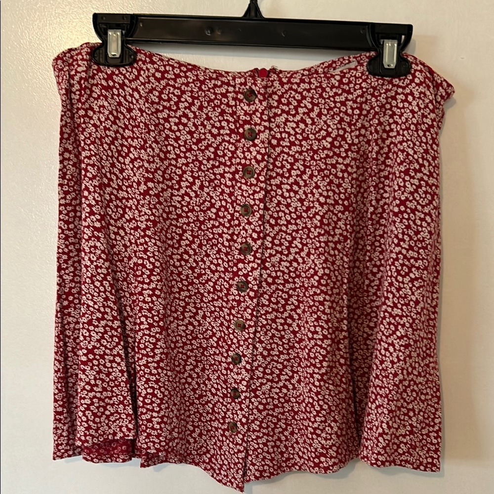 Red Floral Button-Up Skirt